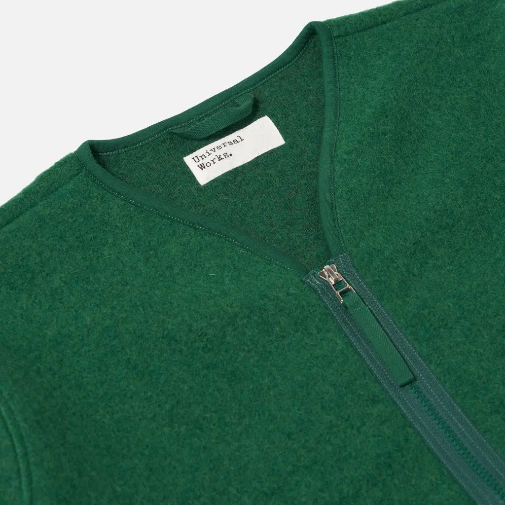 UNIVERSAL WORKS -  VESTE ZIP LINER LAINE VERT -  Klubb