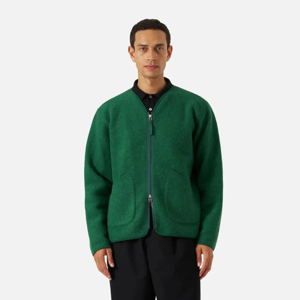 UNIVERSAL WORKS -  VESTE ZIP LINER LAINE VERT -  Klubb