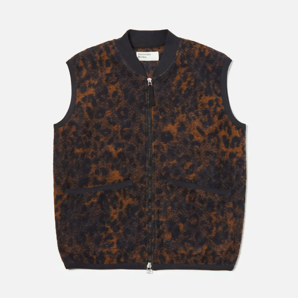 UNIVERSAL WORKS -  VESTE ZIP WAISTCOAT DARK NIGHT LÉOPARD -  Klubb