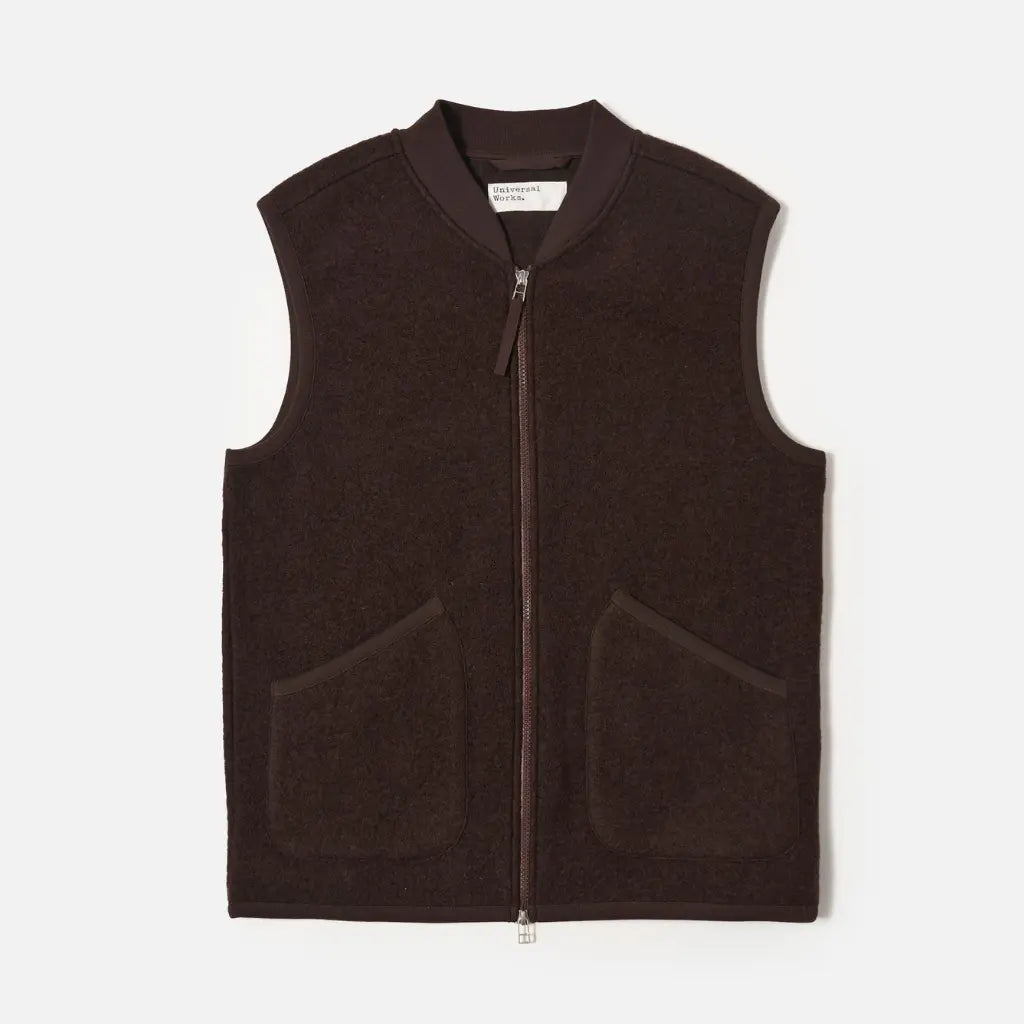 UNIVERSAL WORKS -  ZIP WAISTCOAT BROWN -  Klubb
