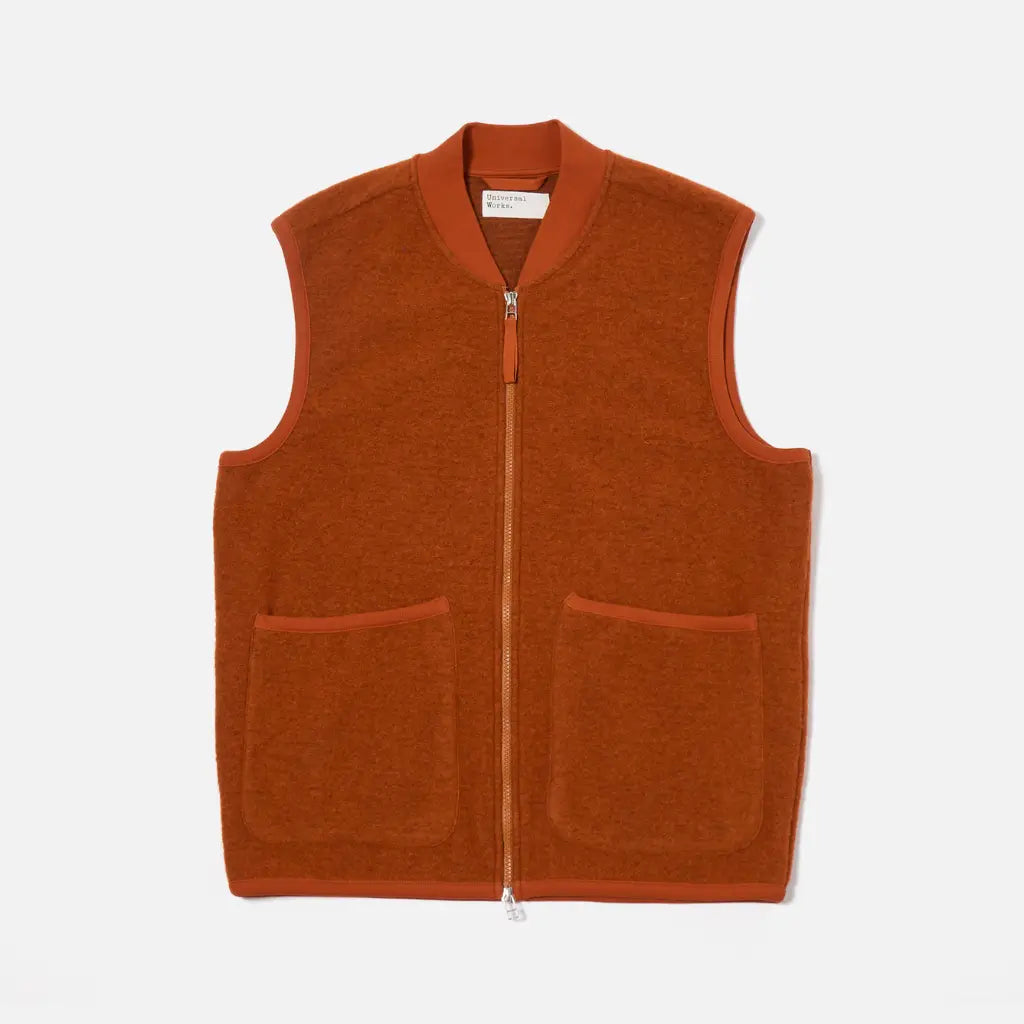UNIVERSAL WORKS -  ZIP WAISTCOAT RUST -  Klubb