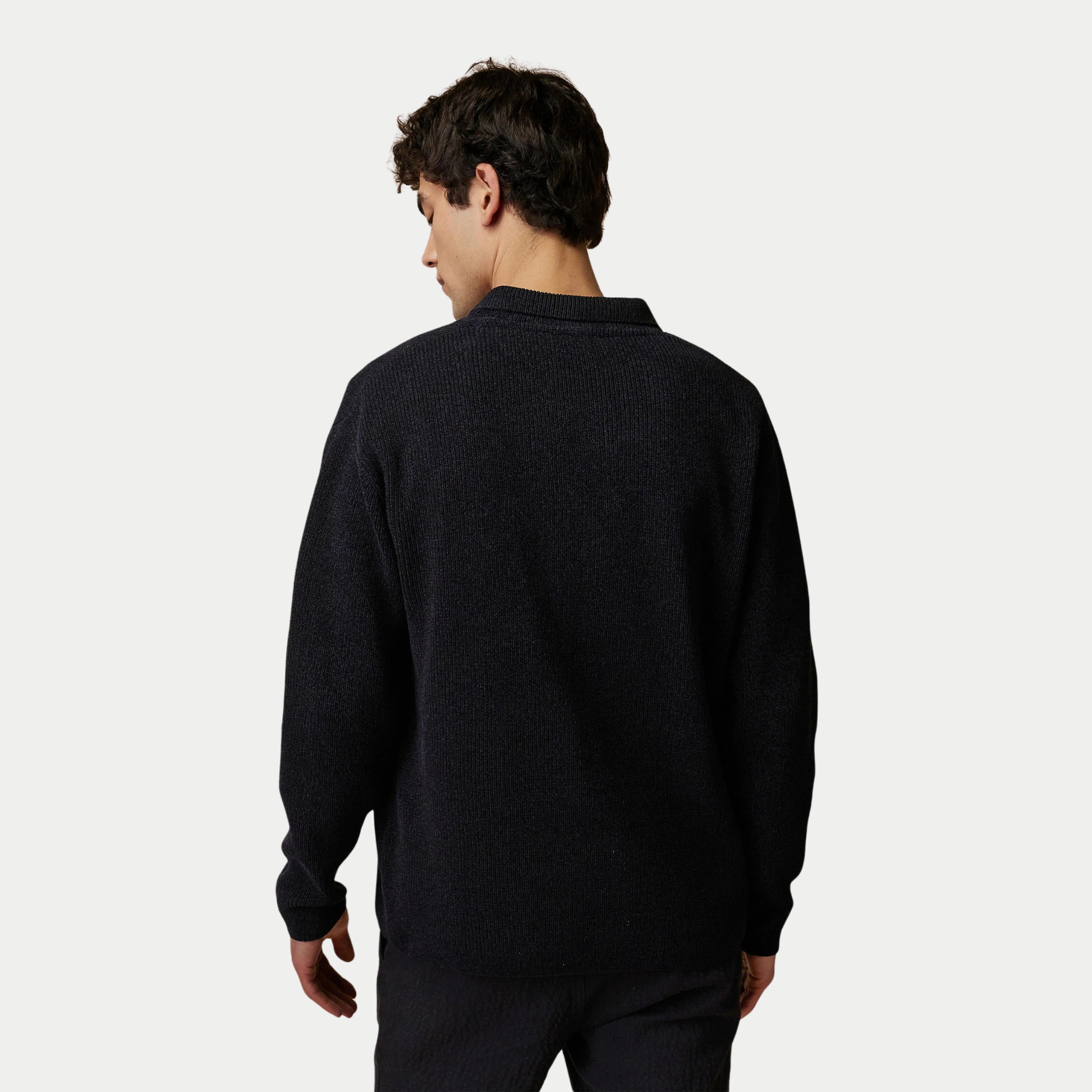Pull Col Polo Aulnay - Noir - Faguo vu de dos, dos en maille côtelée et col polo rabattu