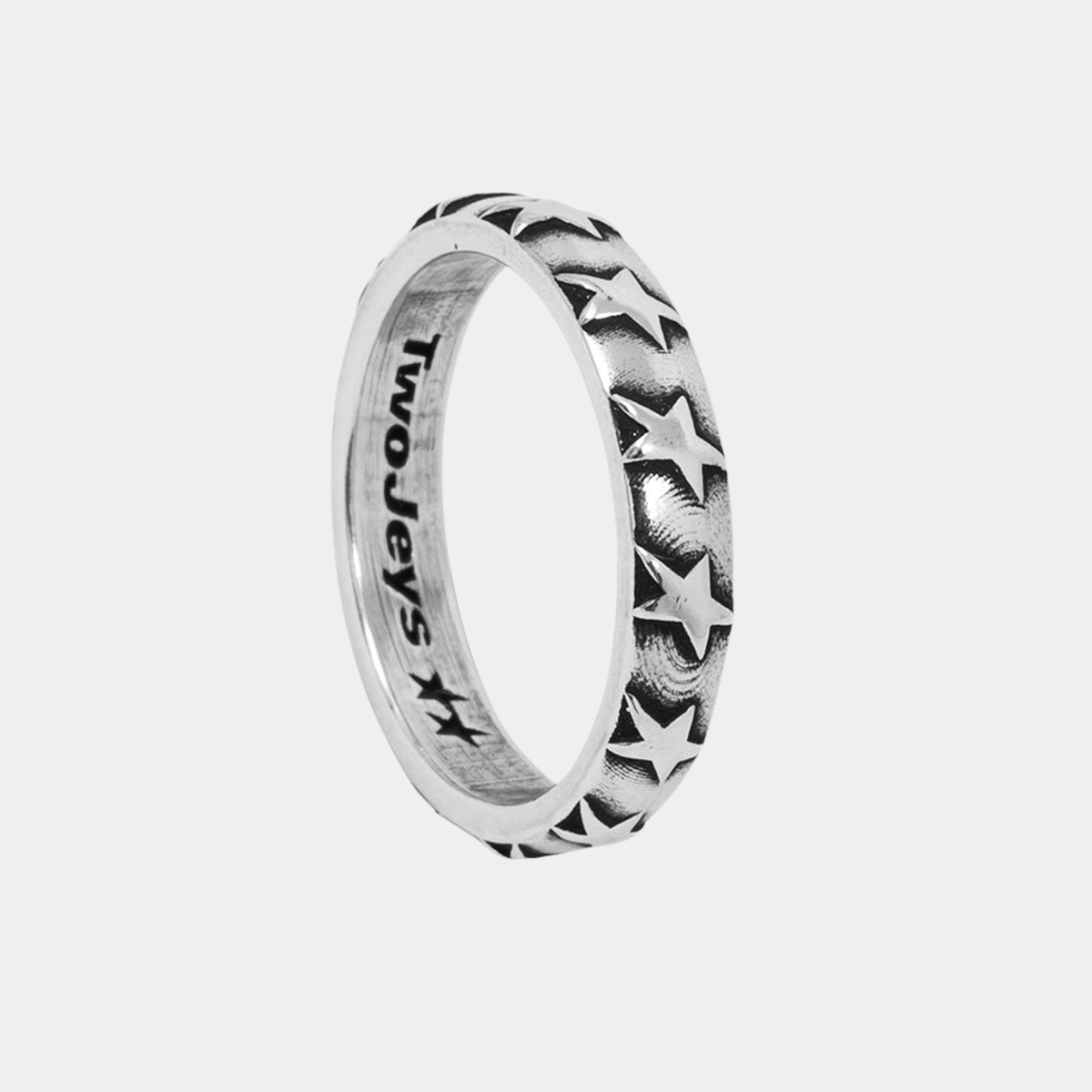 Bague Star Studded argentée Twojeys - anneau étoilé et gravure TwoJeys à l'intérieur