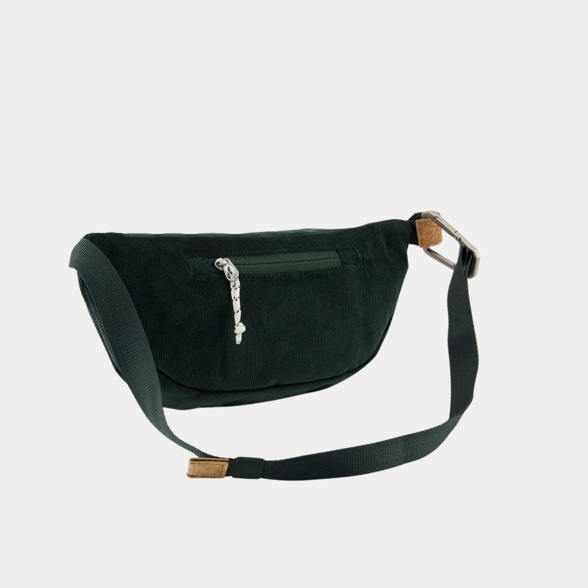 Dos de la banane Faguo Cambium vert foncé : poche zippée arrière et sangle réglable à boucle métal