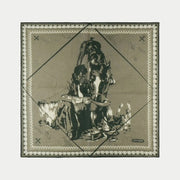 Bandana Last Drop kaki déplié, illustration cavalier et cheval encadrée de frises