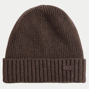 Bonnet Carlton Marron Barbour - vue de face, patch cuir logo au revers