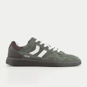 Baskets Goal Umber Edge kaki Coolway - profil extérieur, double bande blanche et contrefort bordeaux