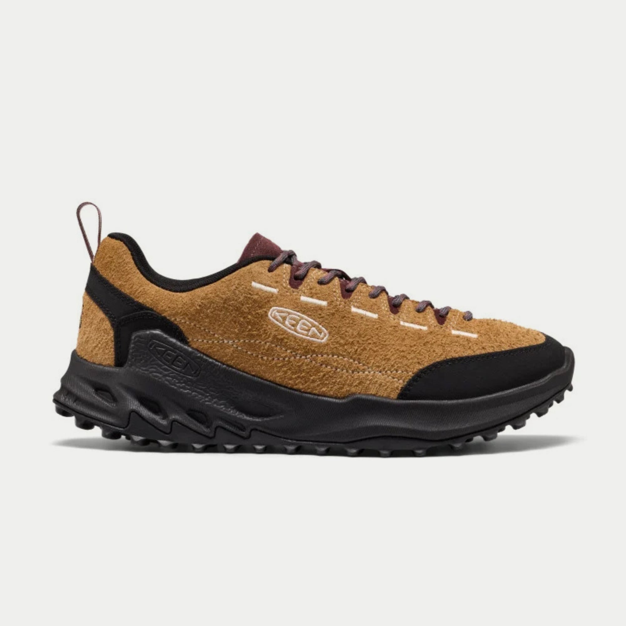 Baskets Jasper Zionic Chipmunk KEEN - profil extérieur, daim fauve, renforts noirs et logo ovale brodé