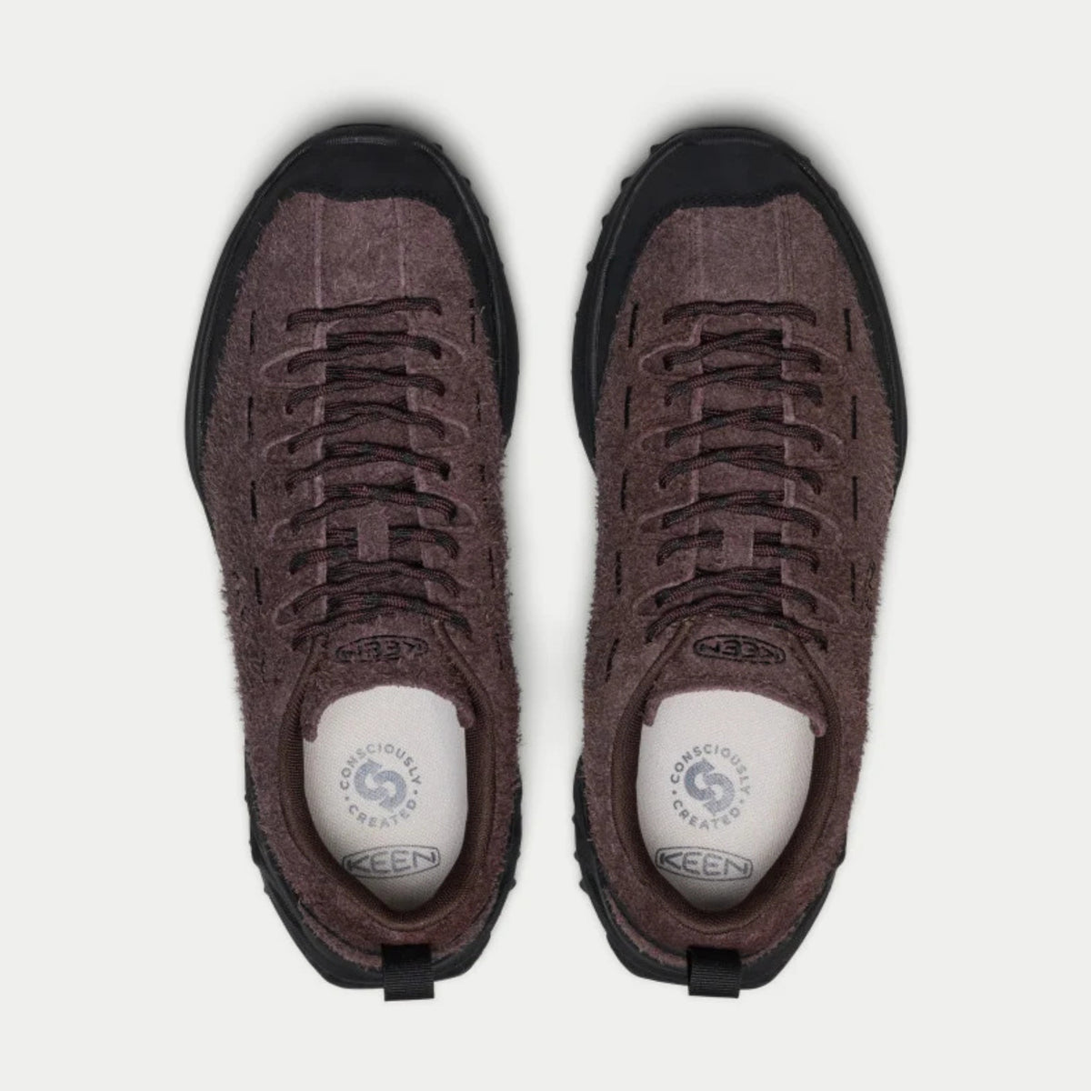 Baskets Jasper Zionic Java & Black KEEN - vue de dessus, laçage de la languette aux orteils et semelles amovibles