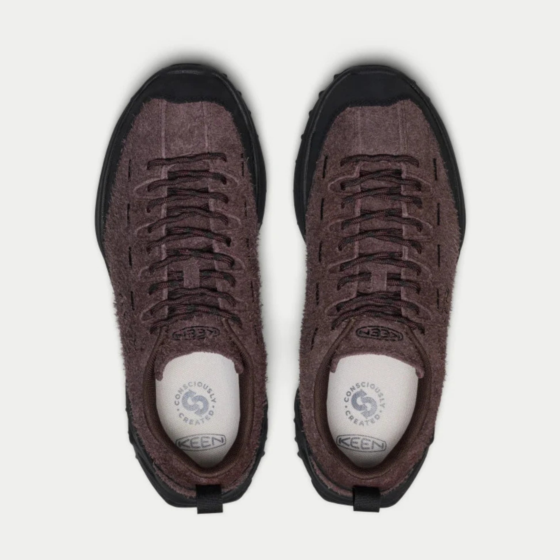 Baskets Jasper Zionic Java & Black KEEN - vue de dessus, laçage de la languette aux orteils et semelles amovibles