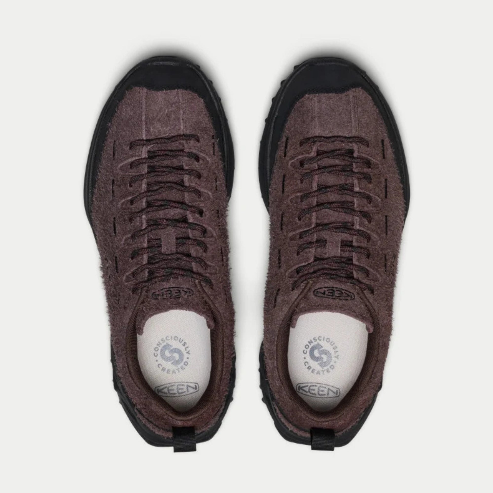 Baskets Jasper Zionic Java & Black KEEN - vue de dessus, laçage de la languette aux orteils et semelles amovibles