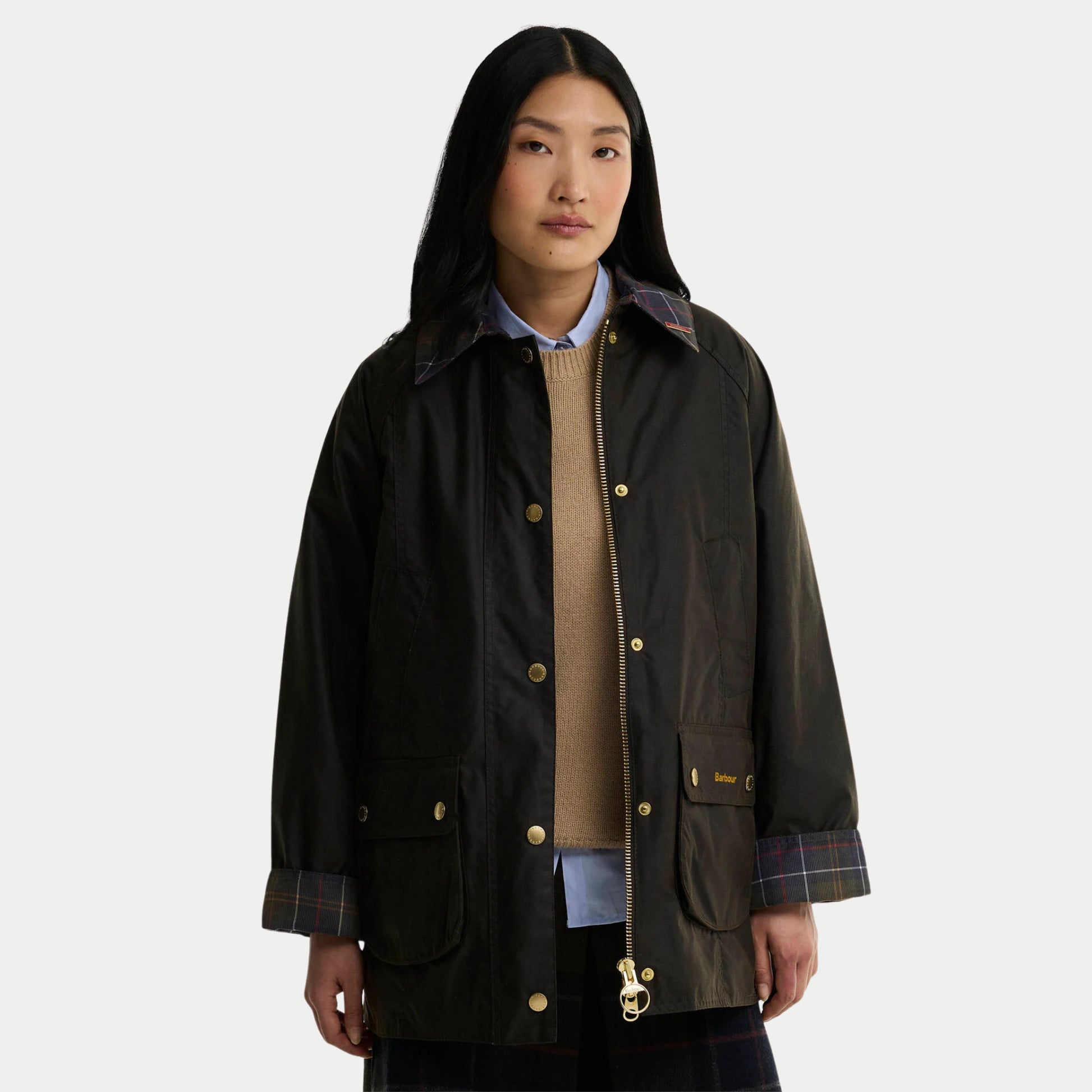 Veste Icons Modern Beadnell olive Barbour - portée ouverte, zip à anneau doré et poches basses à rabat