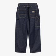 Belmont Pant Blue Rinsed Carhartt WIP de dos : denim indigo, poches plaquées, passant marteau, sangle à boucle