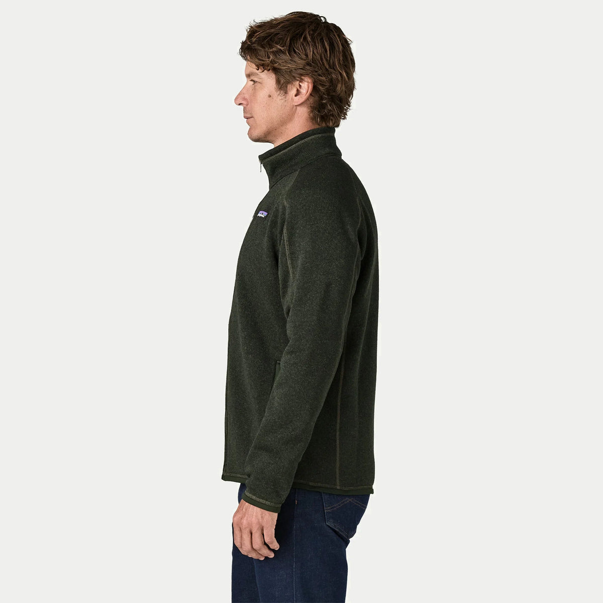 Polaire Better Sweater Old Growth Green Patagonia vue de profil, poche passepoilée et manche raglan