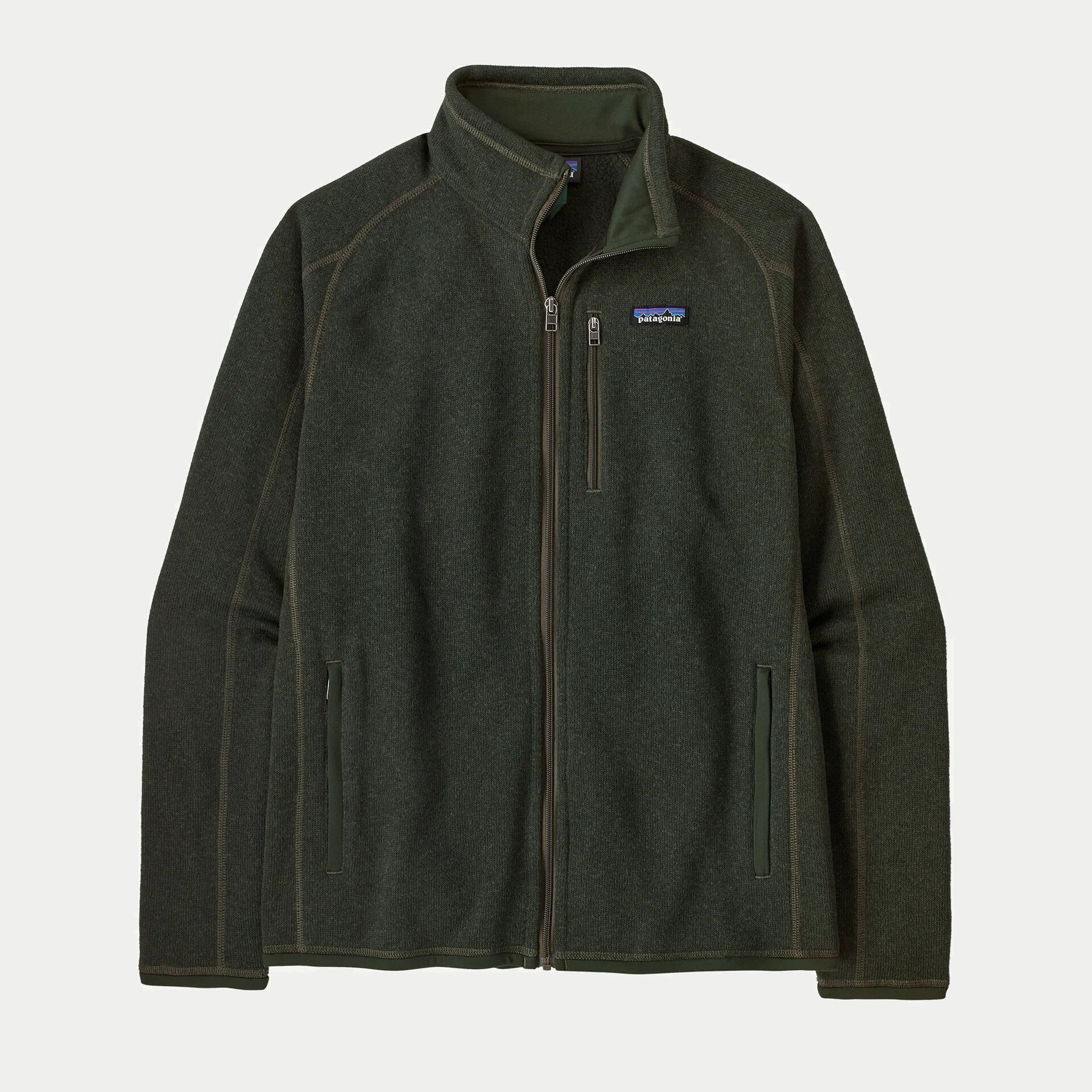 Polaire Better Sweater Old Growth Green Patagonia à plat, vue de face, zip intégral et col montant