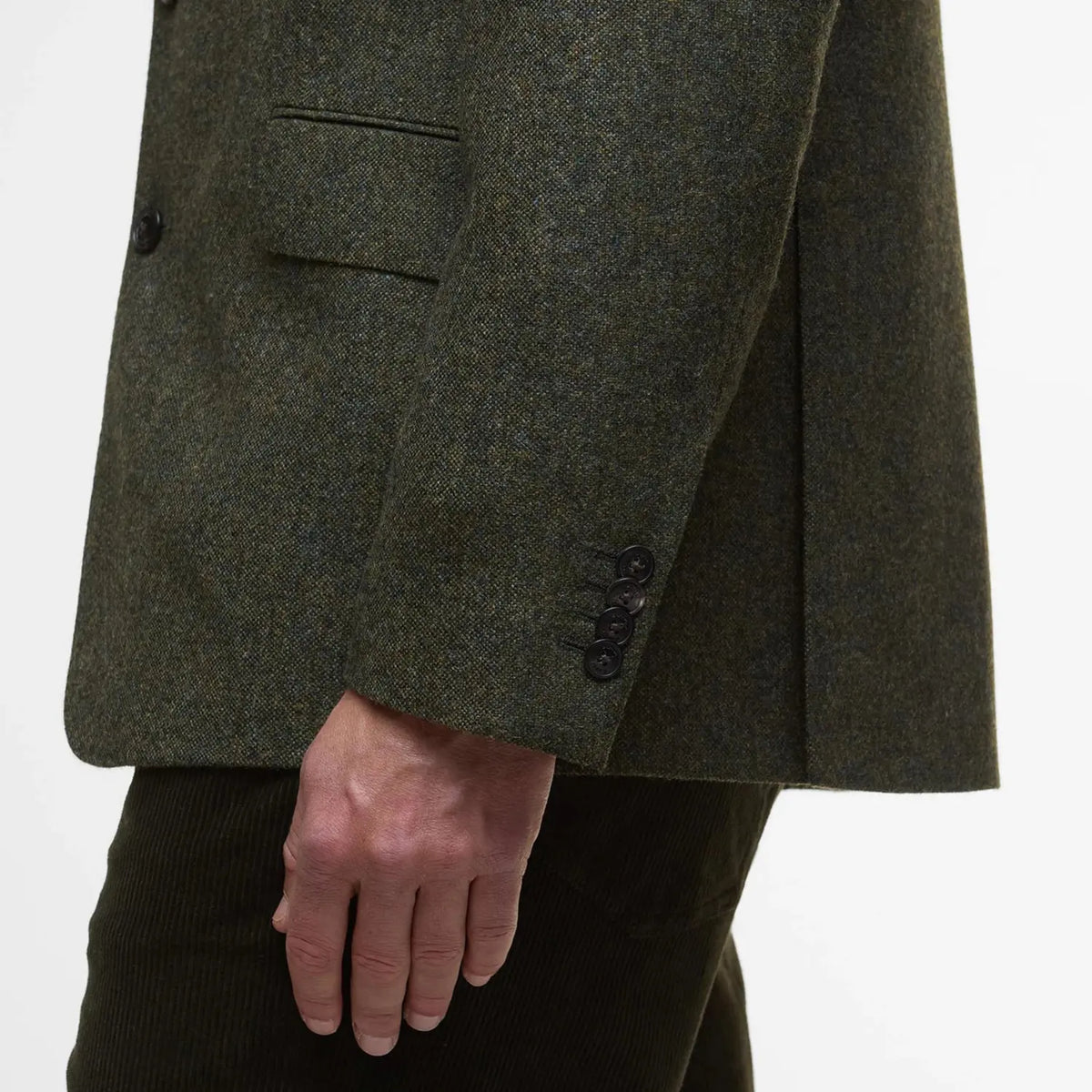 Poche à rabat et poignet à quatre boutons du blazer Godfrey Shetland Moons olive