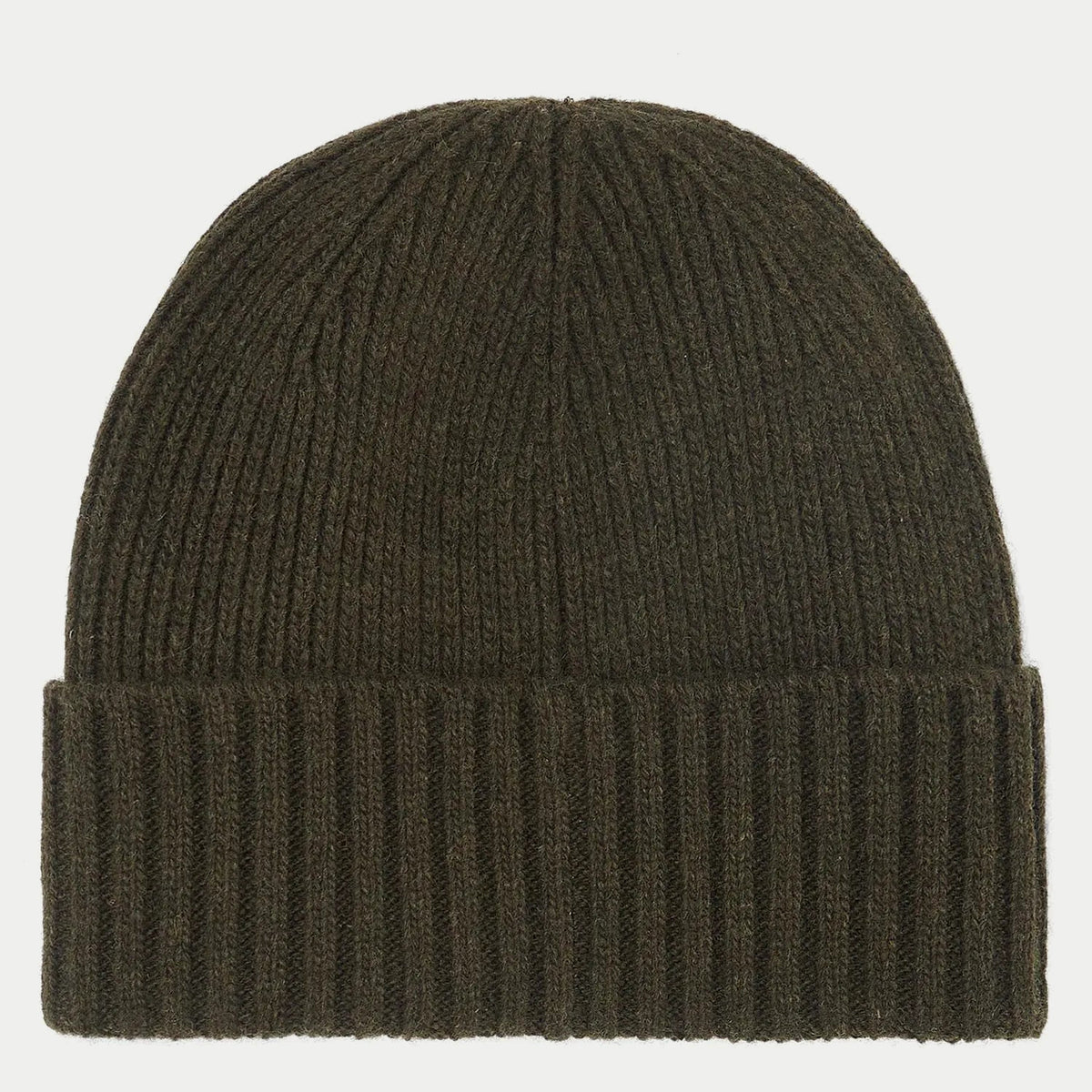 Bonnet Carlton vert foncé Barbour de face, calotte haute en côtes et revers double épaisseur
