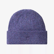 Bonnet Curtis violet chiné en maille côtelée brossée, large revers replié et logo C brodé ton sur ton