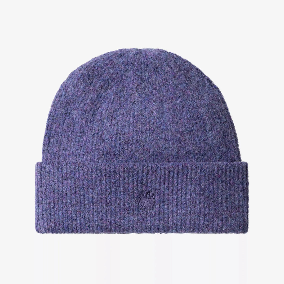 Bonnet Curtis violet chiné en maille côtelée brossée, large revers replié et logo C brodé ton sur ton
