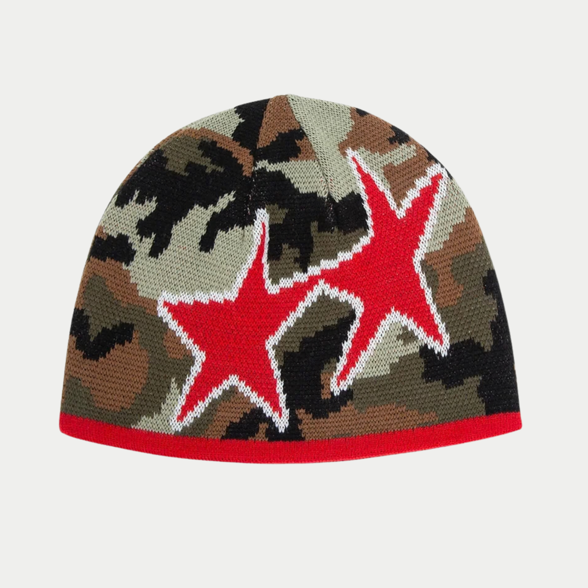Bonnet réversible Icon Twojeys, face camouflage à deux étoiles rouges et bord rouge