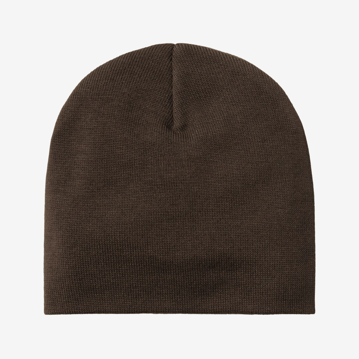 Bonnet Limn C Tobacco Carhartt WIP vu de dos : maille brun foncé unie, sans motif, bord côtelé