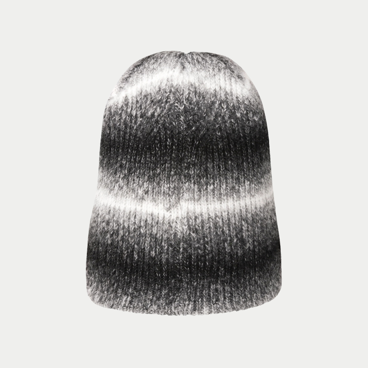 Bonnet réversible Kangol déplié, rayures dégradées noir, gris et blanc sur la maille - vue de dos