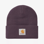 Bonnet Short Watch prune mat en maille côtelée fine, large revers replié portant l'étiquette Square Label