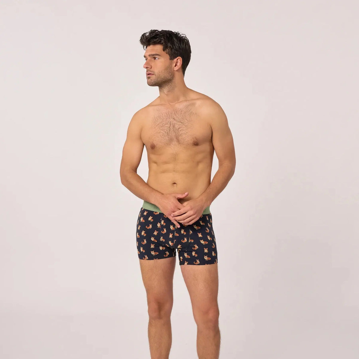 Boxer Corgi BillyBelt bleu marine porté seul, silhouette en pied de face