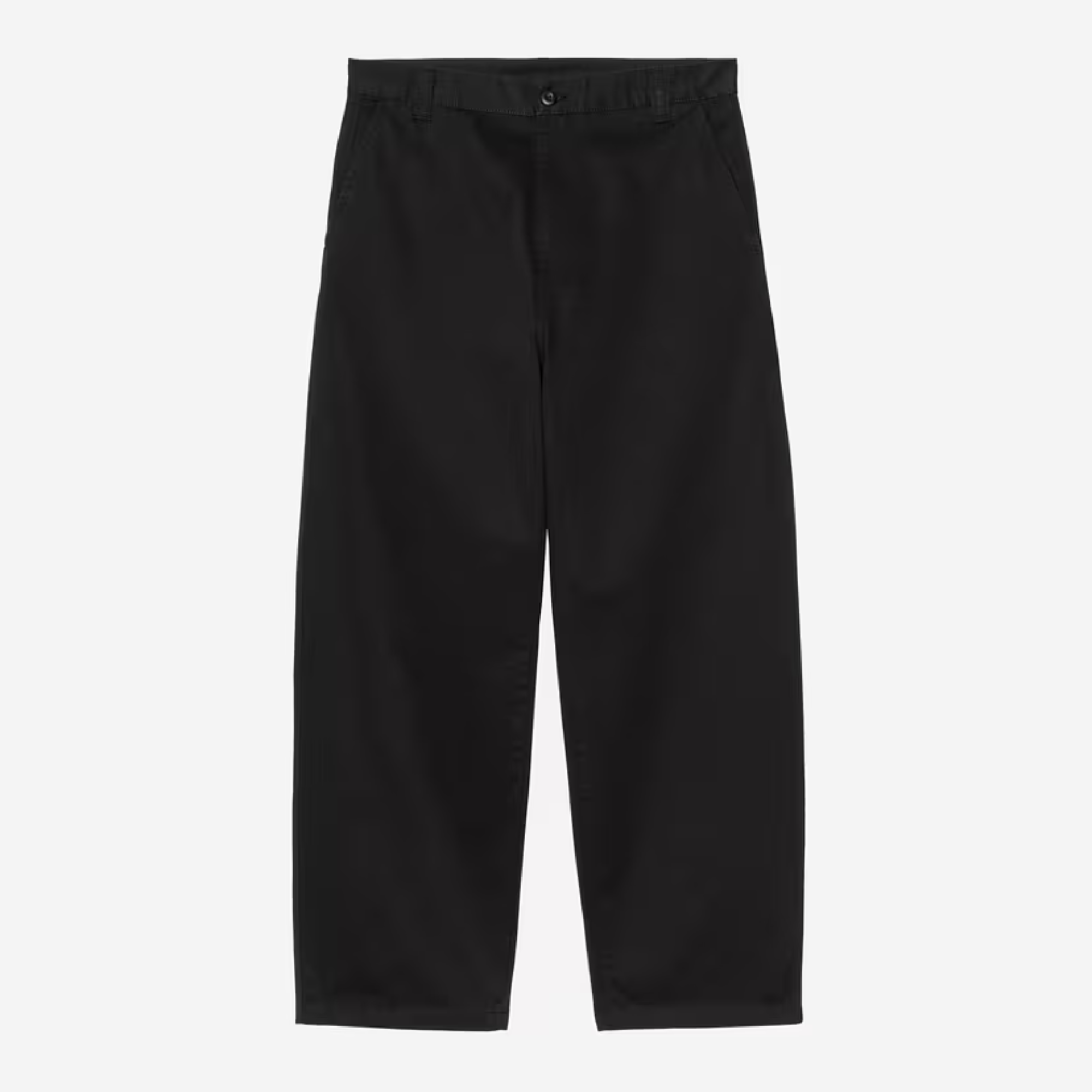 Pantalon Brady Black Stone Washed Carhartt WIP vu à plat de face, coupe droite décontractée à jambe large