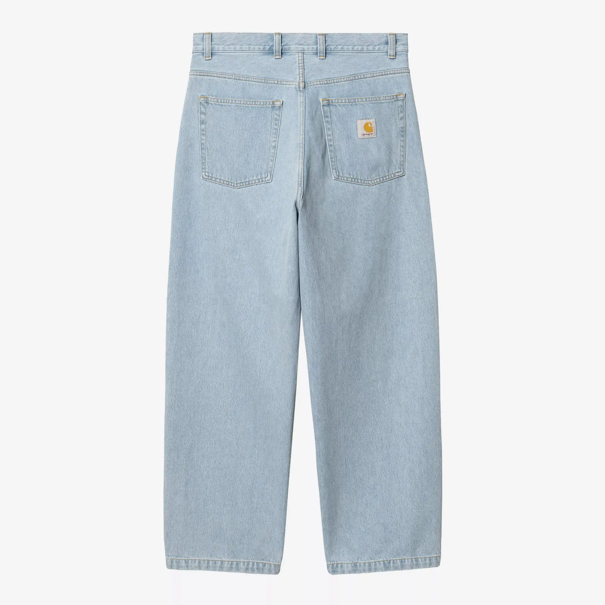 Brandon Pant Blue Heavy Worn Bleached à plat, dos : surpiqûres écrues ton sur ton, Square Label beige contrasté