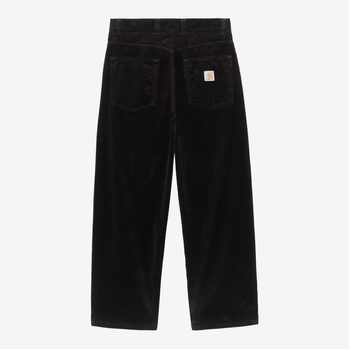 Dos du Brandon Pant Velours noir à plat : poches plaquées côtelées et Square Label blanc Carhartt WIP cousu à droite
