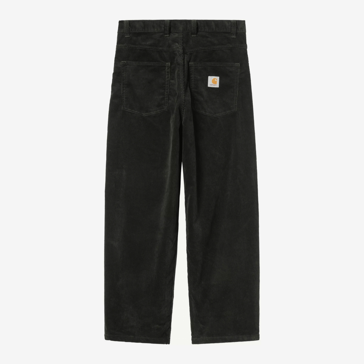 Dos du Brandon Pant Raven à plat : velours côtelé vert sapin, poches plaquées et Square Label blanc cousu à droite