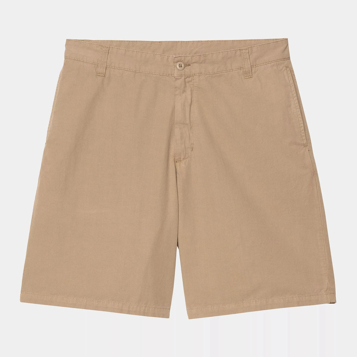 Calder Short Leather de face à plat, popeline de coton beige sable, braguette boutonnée et poches latérales