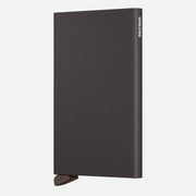 Porte-cartes aluminium brun sombre à finition poudrée grenue, debout de face