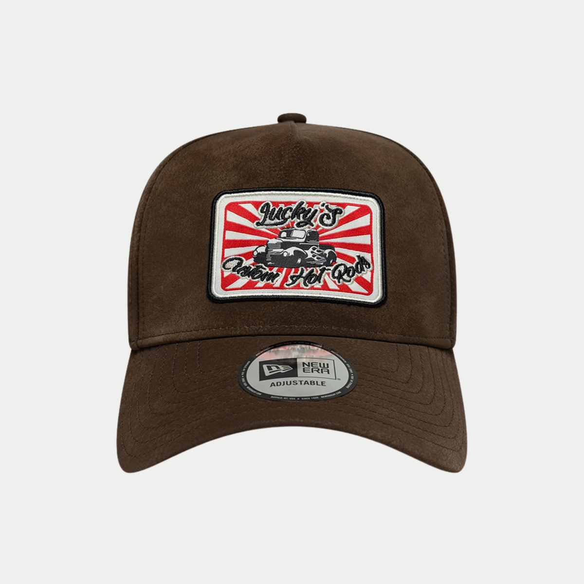Casquette 9Forty E-Frame Moto Patch New Era - face avant, patch brodé d'un hot rod sur rayons rouges