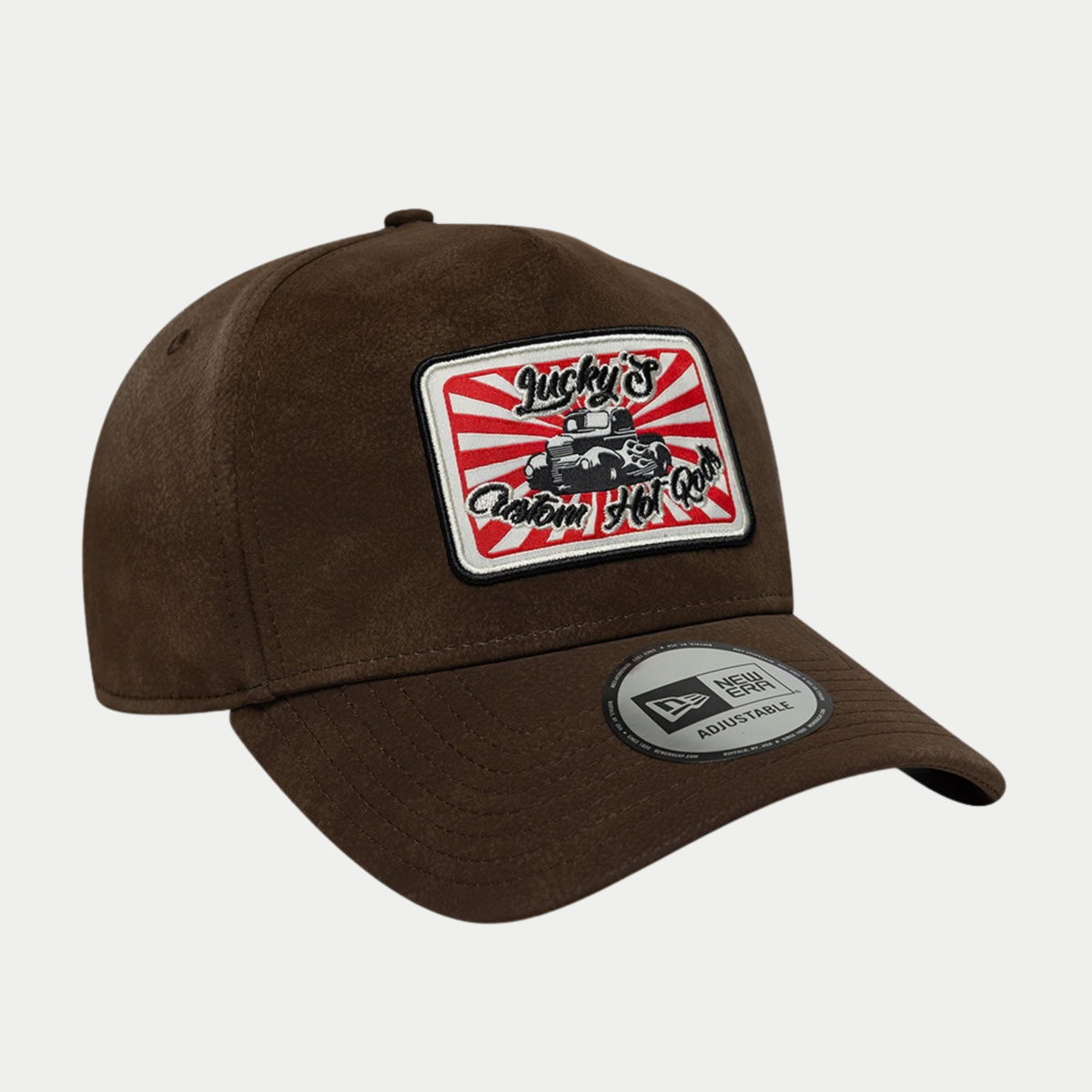 Casquette 9Forty E-Frame Moto Patch marron foncé - trois-quarts droit, calotte haute structurée effet nubuck