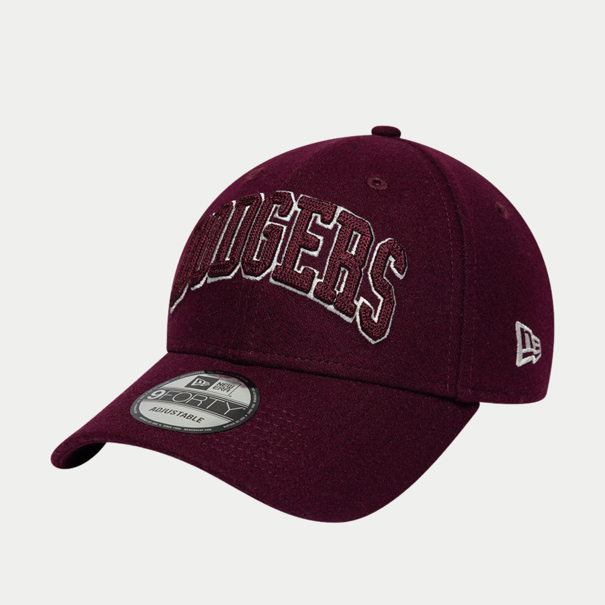 Casquette 9Forty LA Dodgers MLB Script bordeaux de trois quarts, inscription Dodgers brodée en arc