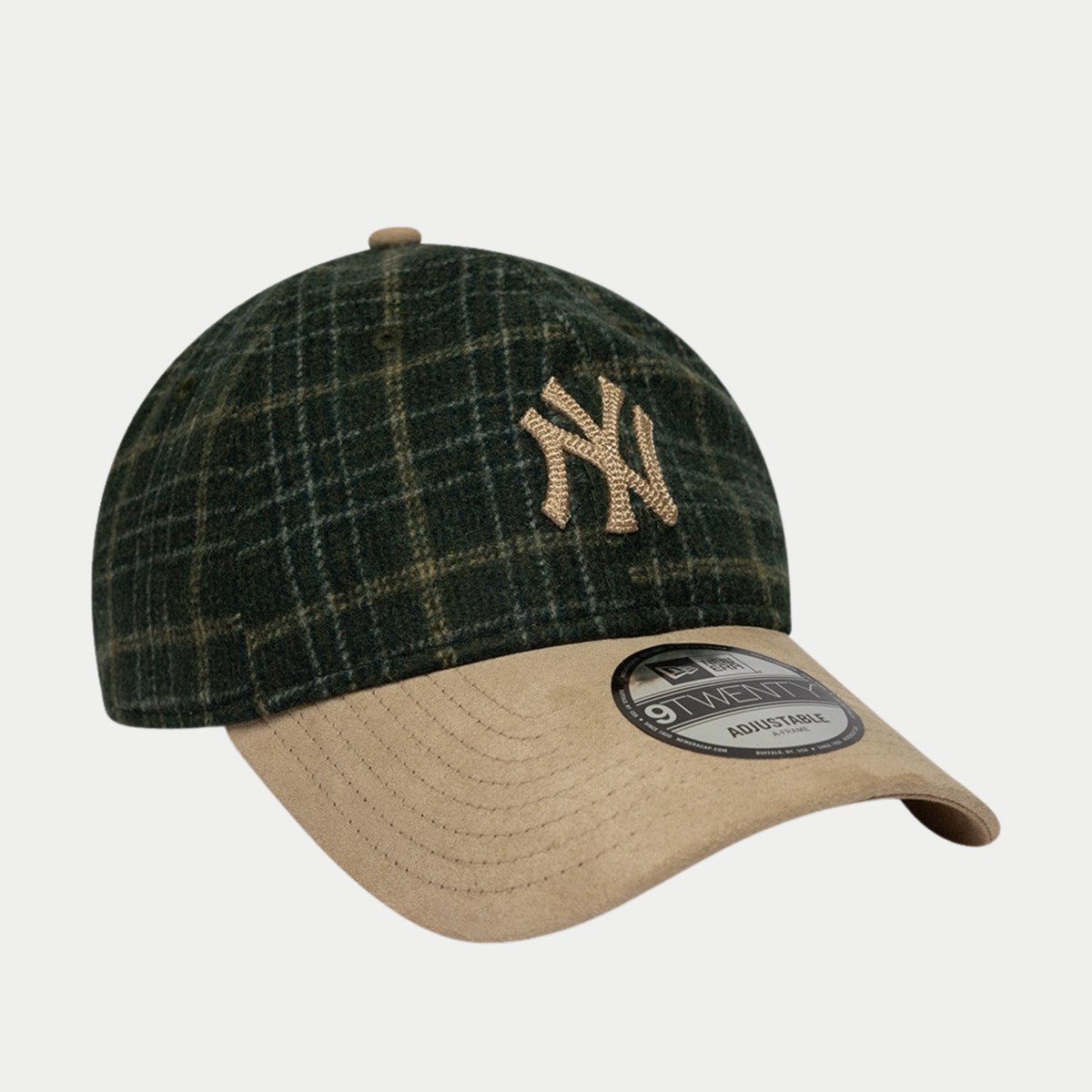 Casquette 9Twenty Yankees Mix Check vert foncé et beige - trois-quarts droit, tissu à carreaux vert et écru