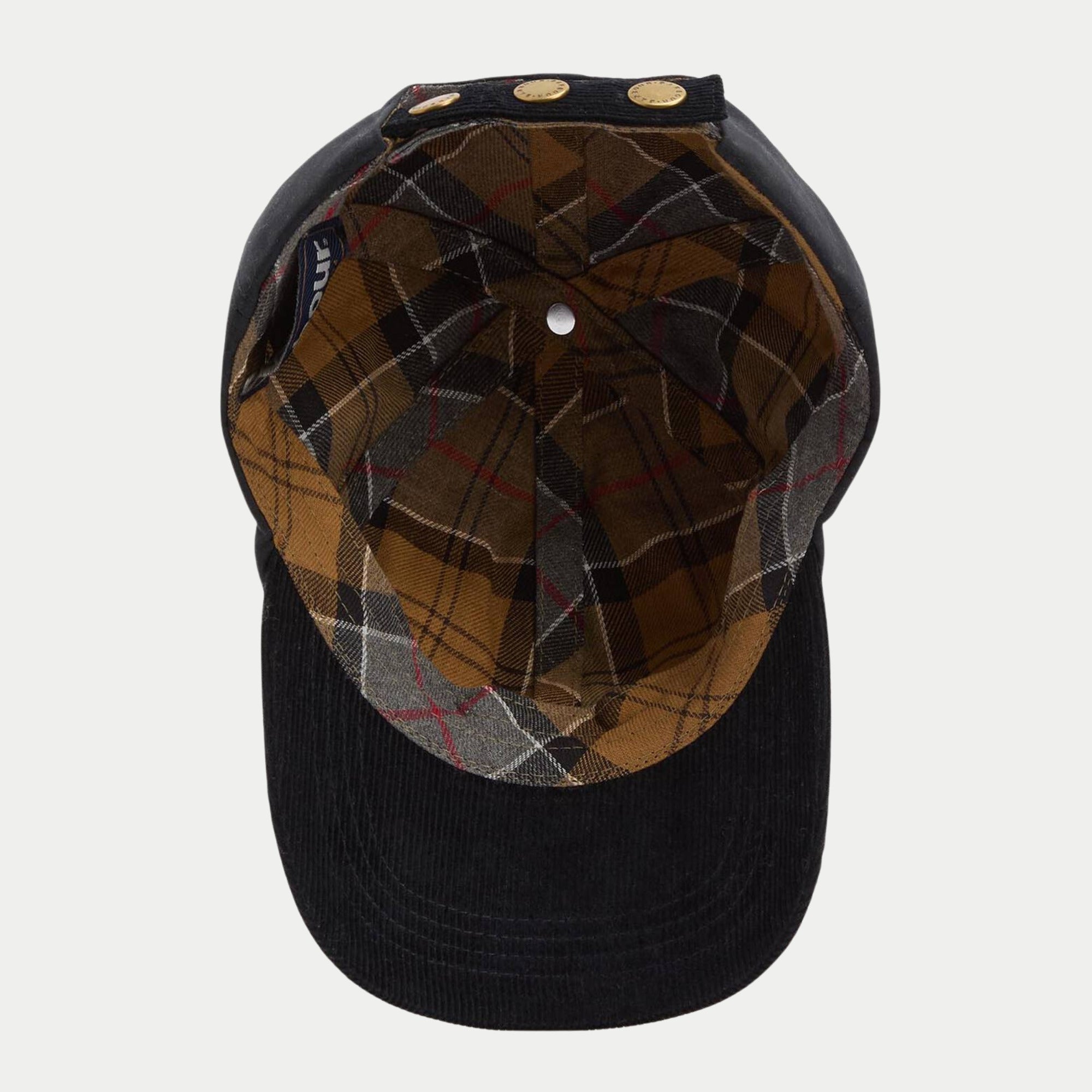 Casquette Ashby marine Barbour - vue de dessous, doublure tartan sous la calotte