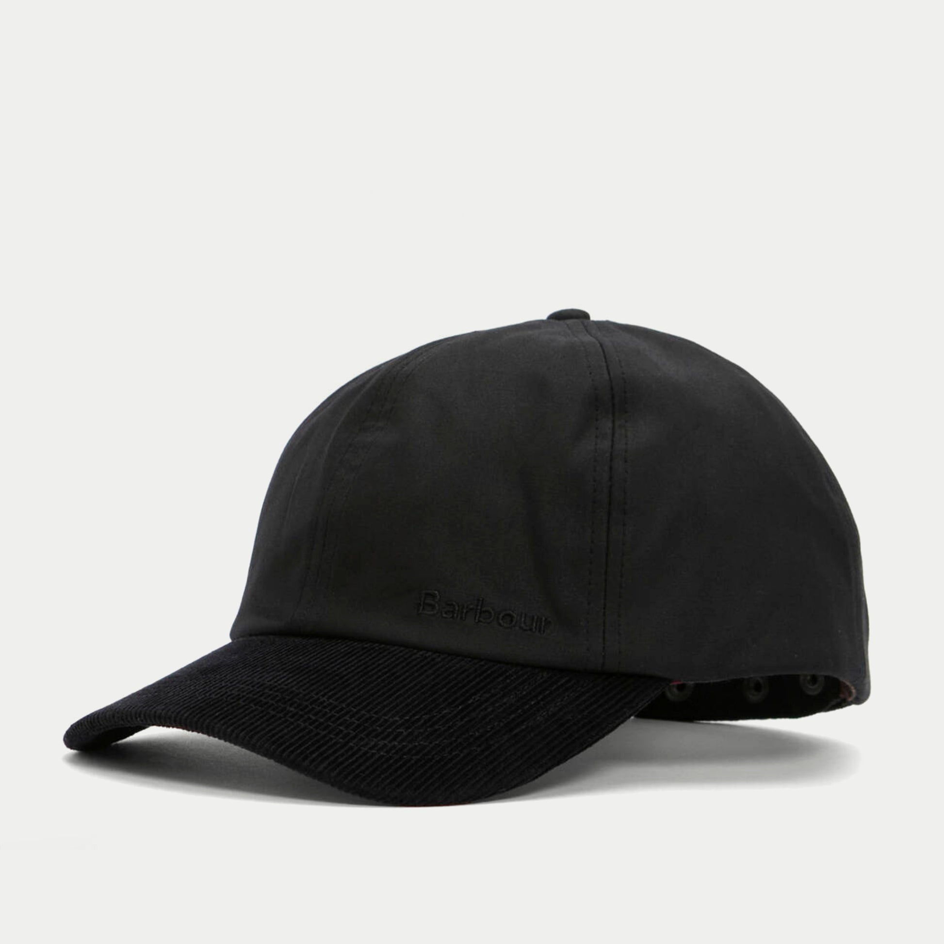 Casquette Ashby noire Barbour - profil, coton ciré et visière en velours côtelé
