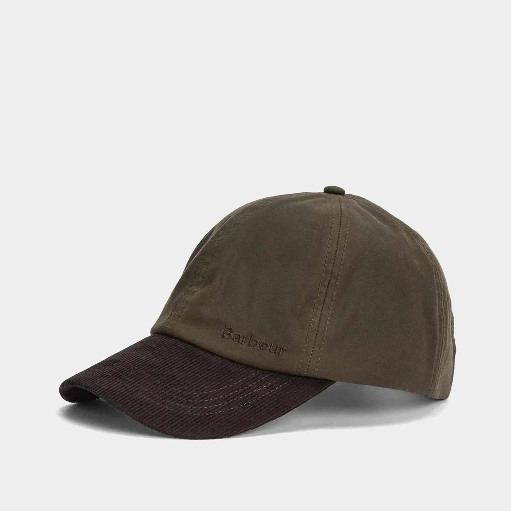 Casquette Ashby olive Barbour - profil, coton ciré et visière en velours côtelé brun