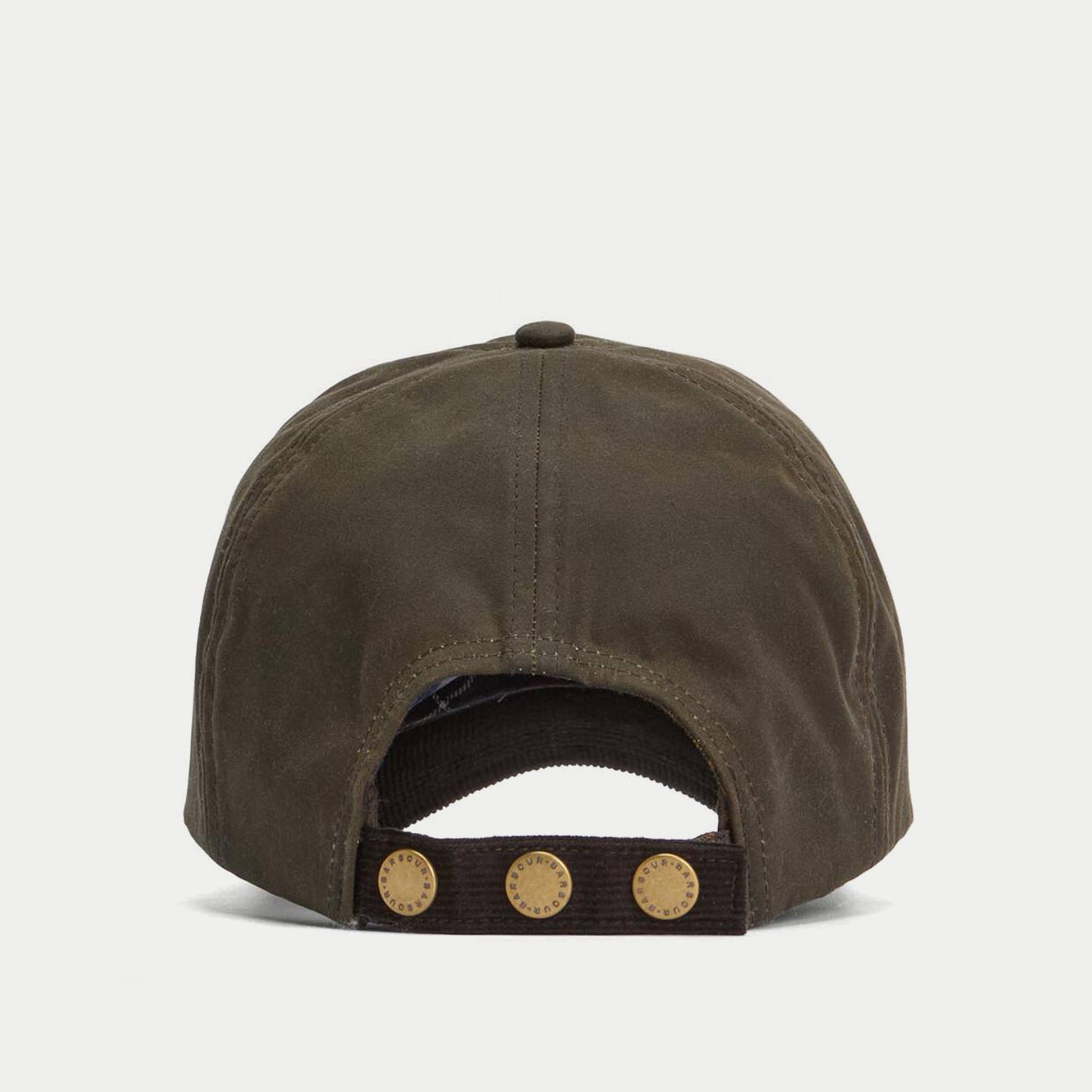 Casquette Ashby olive Barbour - vue de dos, sangle de réglage à trois pressions laiton