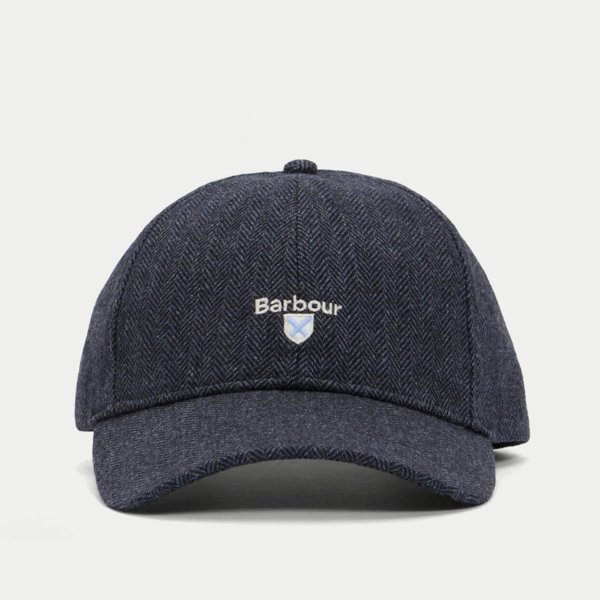 Casquette Barlow marine Barbour - vue de face, écusson Barbour brodé sur le devant
