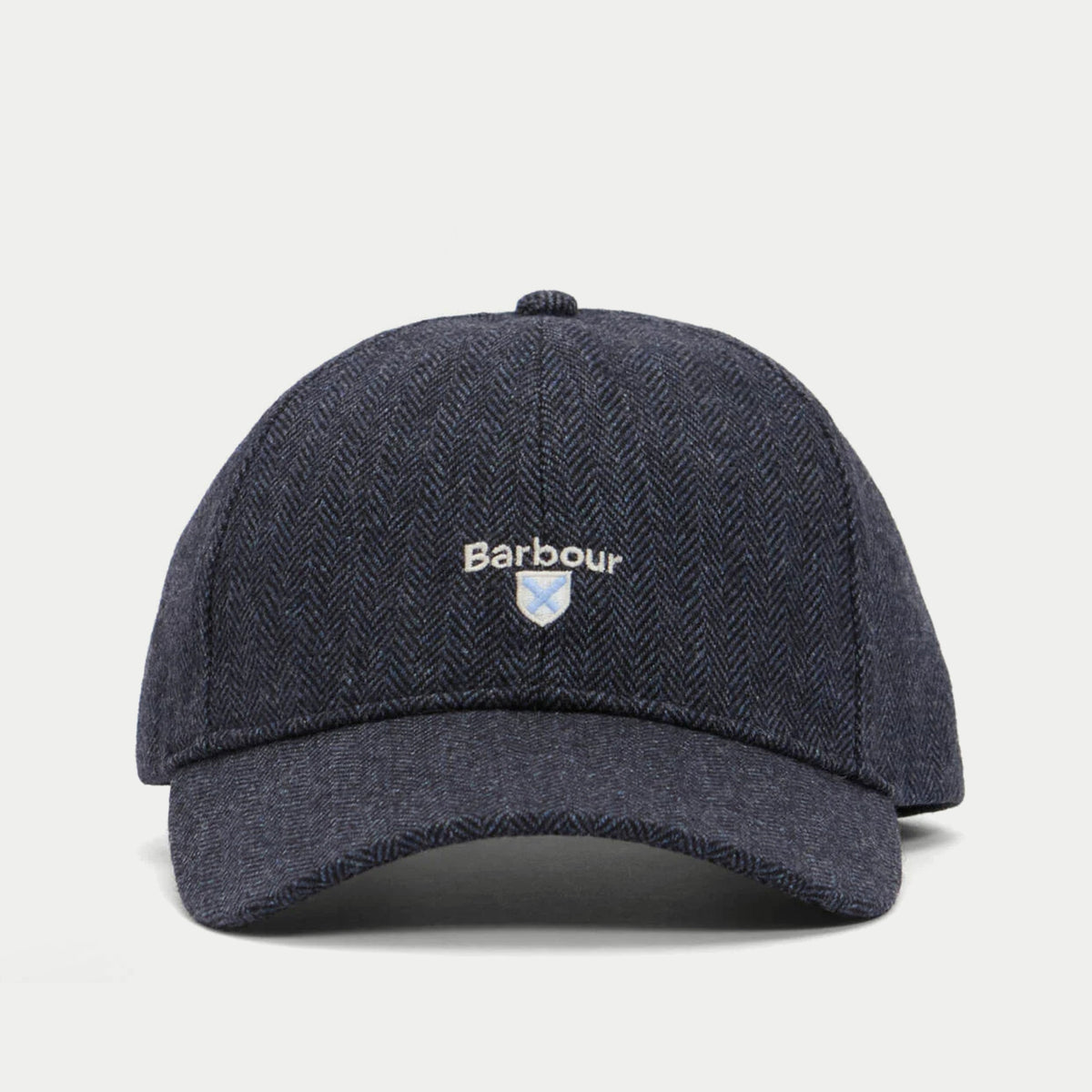 Casquette Barlow marine Barbour - vue de face, écusson Barbour brodé sur le devant
