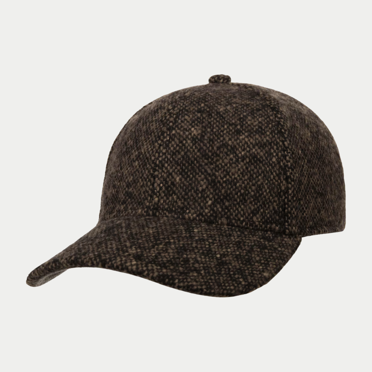 Casquette baseball Stetson en tweed Donegal anthracite, vue de profil trois quarts avec visière pré-courbée