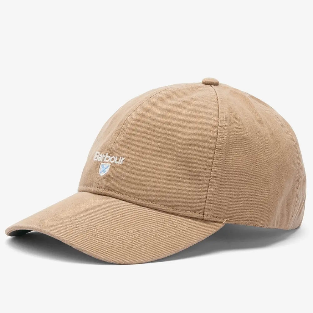 Casquette Cascade Stone de trois quarts, coton beige sable et visière souple surpiquée