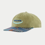 Casquette Corduroy Gumtree Green en velours côtelé vert kaki, visière en flanelle à carreaux contrastée
