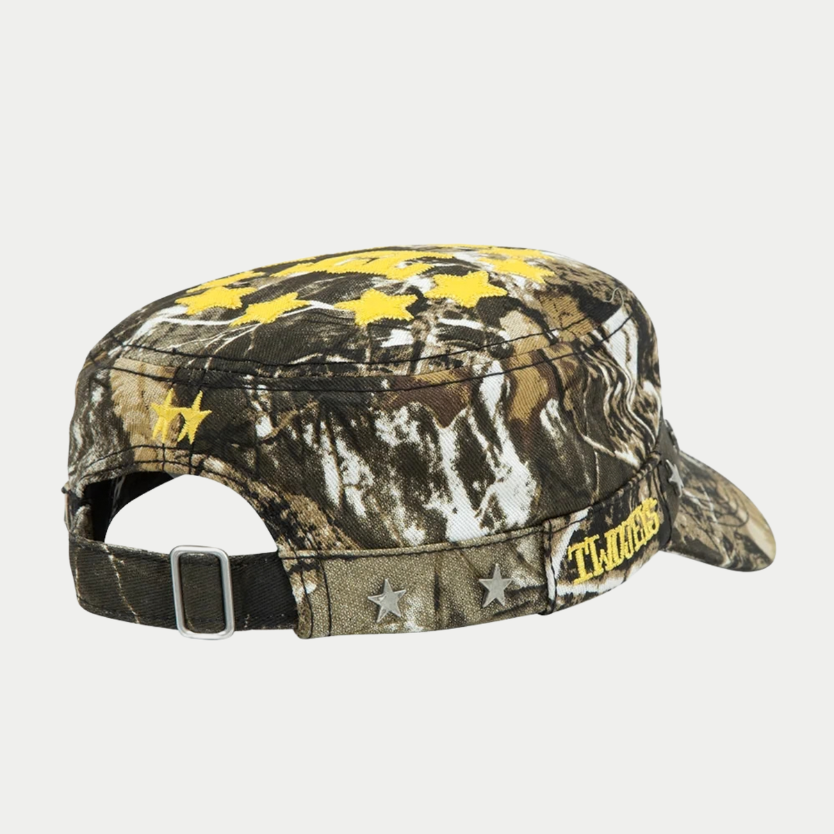 Dos de la casquette Guerrilla Twojeys camo : sangle à boucle métal et étoile jaune brodée