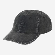 Casquette Lambert noire délavée Carhartt WIP - trois-quarts avant, visière incurvée et logo American Script brodé