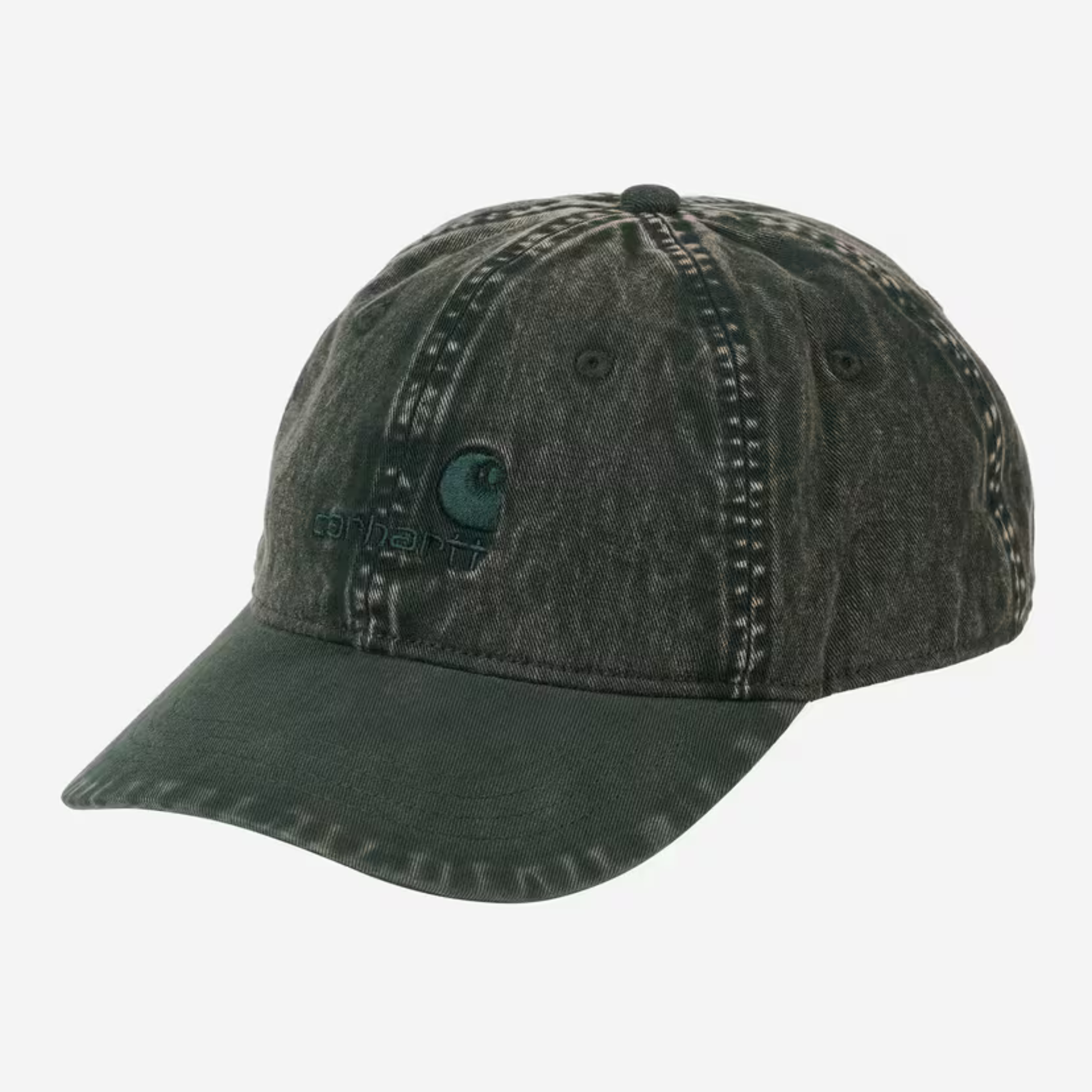 Casquette Lambert Raven Carhartt WIP - trois-quarts avant, logo American Script brodé et visière incurvée